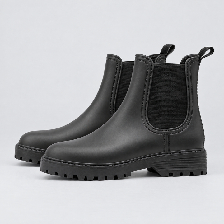 Ondalear Wren black waterproof Chelsea rain boots with chunky lugged sole